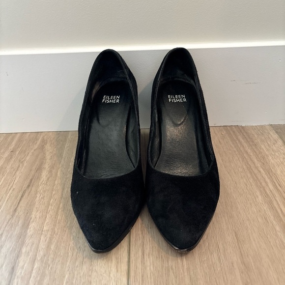 Eileen Fisher Black Suede Hawk Block Heel Pumps Women's Size 7 - Picture 5 of 8